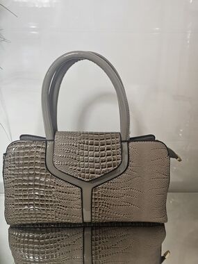 Taupe Croc-Embossed Satchel Handbag - Women Bags
